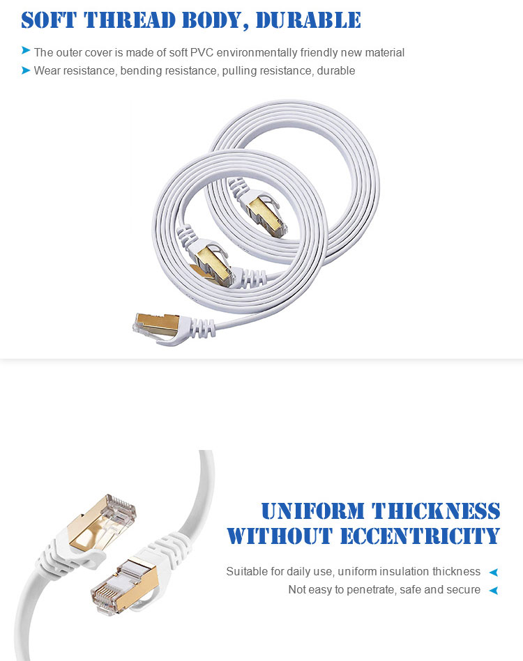 China Cat6a Flat Shielded Ethernet Cable With RJ45 Plug