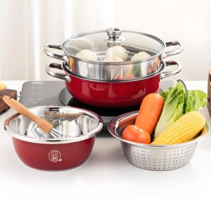Durable Red Stainless Steel Kitchen Cookware 3 Piece Set