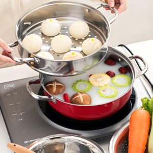 Household Stainless Steel Steamer Pot with Rice Sieve Set