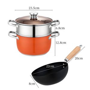 Thickened Stainless Steel Wok and Steamer Set for Home Kitchen size