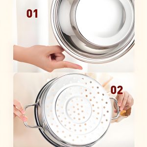 Induction Compatible Red Stainless Steel Steaming Pot Set