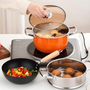 Even Heating Stainless Steel Steamer Pot with Frying Pan